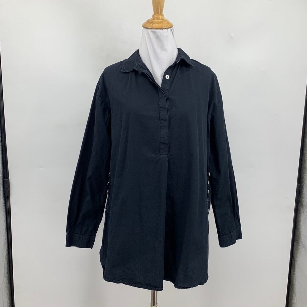 Anthropologie Shirt Women S Small Black Collared Popover Side Buttons Oversized - Picture 2 of 9